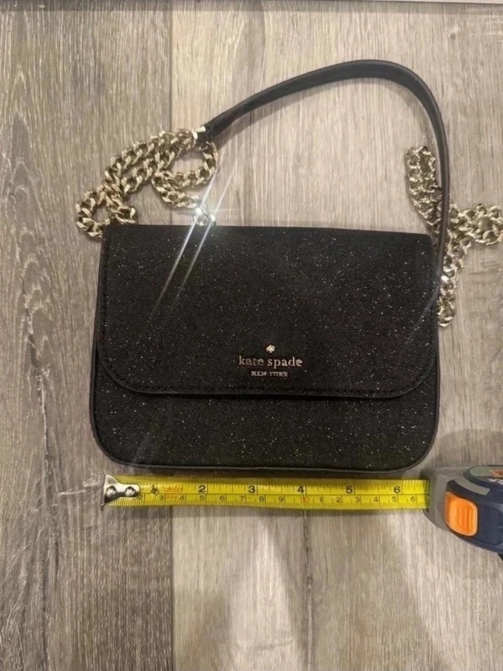 Kate Spade Black Glitter Chain Strap Crossbody Bag